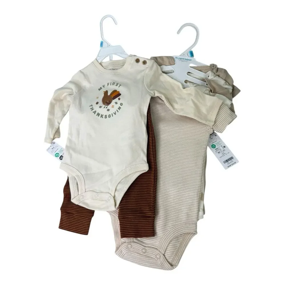 7 Pc Lot 6 Mo Carter's 1st Thanksgiving Set &‎ Baby 5-Pack Short-Sleeve Bodysuit